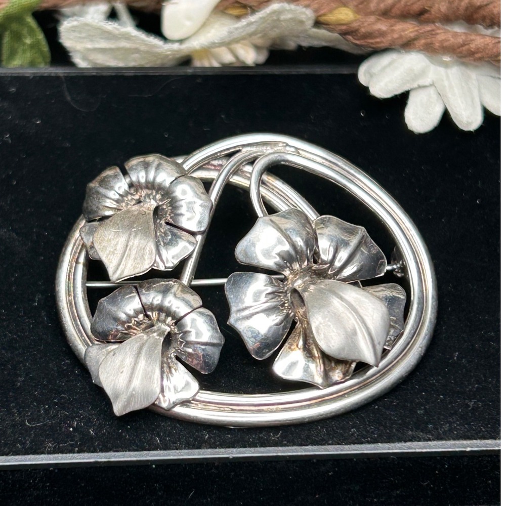 VTG Sterling Silver Floral Mid Century Flower Brooch Cottagecore Retro Statement